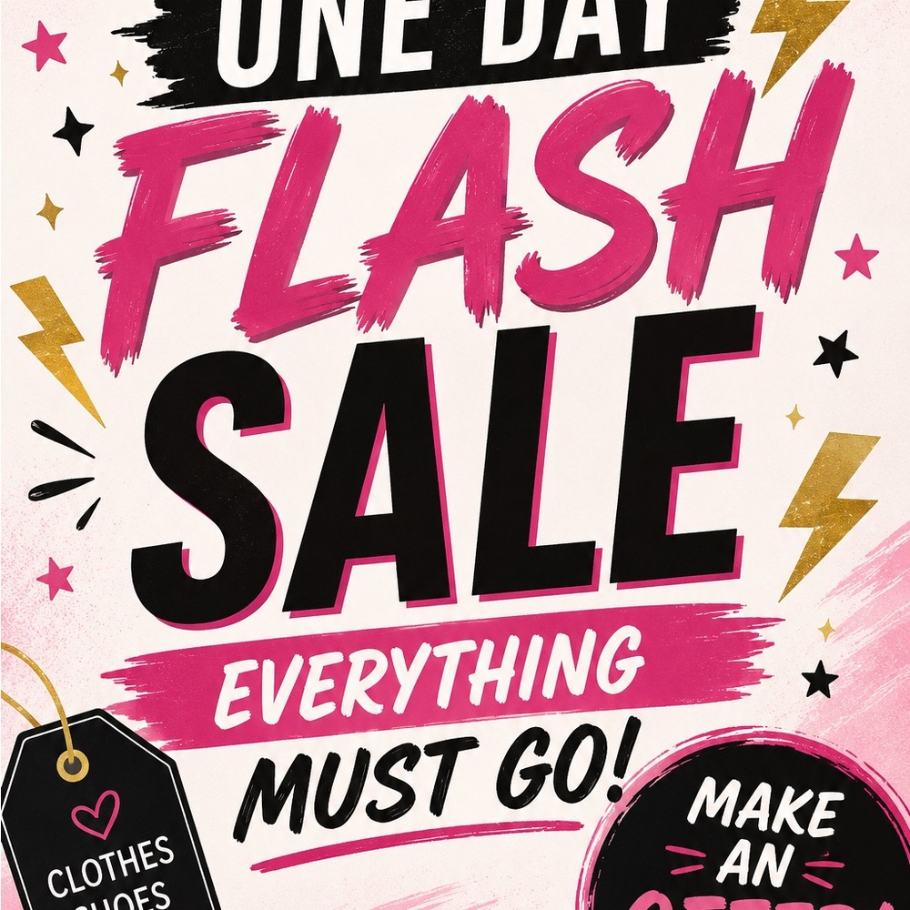 Flash Sale Poster - Pink & Black Graphic Print